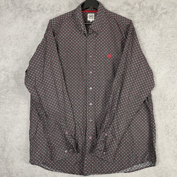 Cinch Shirt Mens XL Black Red Geometric Pattern Long Sleeve Western Button Up - Picture 4 of 12